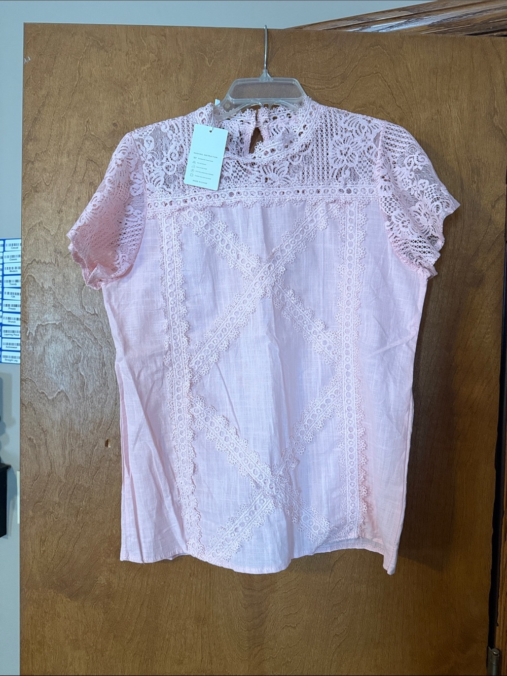 Women's Lace Trim Pink Blouse